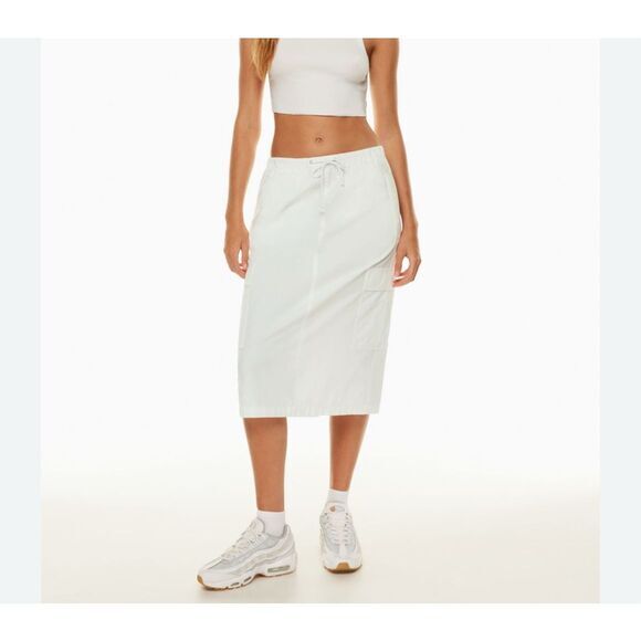 Aritizia TNA Squad Cargo Skirt Midi White Pencil Drawstring XS Cotton X small - Picture 1 of 16